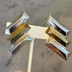 Two-Tone Silver and Gold Geometric Clip-On Earrings